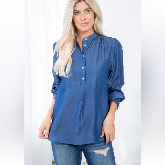 Boho Relaxed Denim Shirt with Button Front - Picture 2 of 6